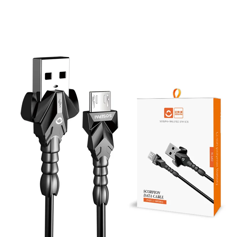 
New products bionic design android universal V8 auto disconnect charging cable black fast charging micro usb cable 