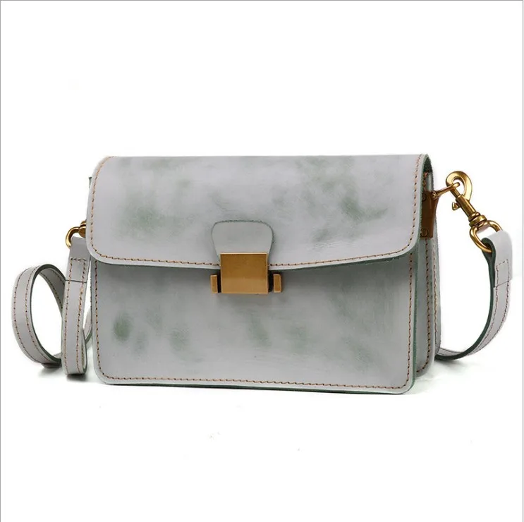 Korean version of the new fashion leather handbags bag female 2019 new retro shoulder bag Messenger  tofu bag