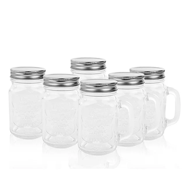 Mason Jar Mugs Drinking Jar with Handles, Lids, Reusable Straws Fruit Patterned Tin Lids and Straw Glass Machine Kitchen Summer
