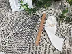 Набор соломинок из нержавеющей стали 304, буковая трубка, металлическая соломинка для питья с щеткой