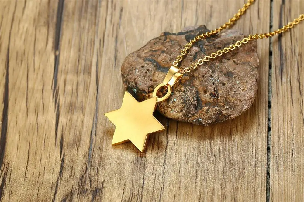 YK Wholesale Jewelry Quality Six Point Star Pendant Stainless Steel Cross Gold Plated Necklace