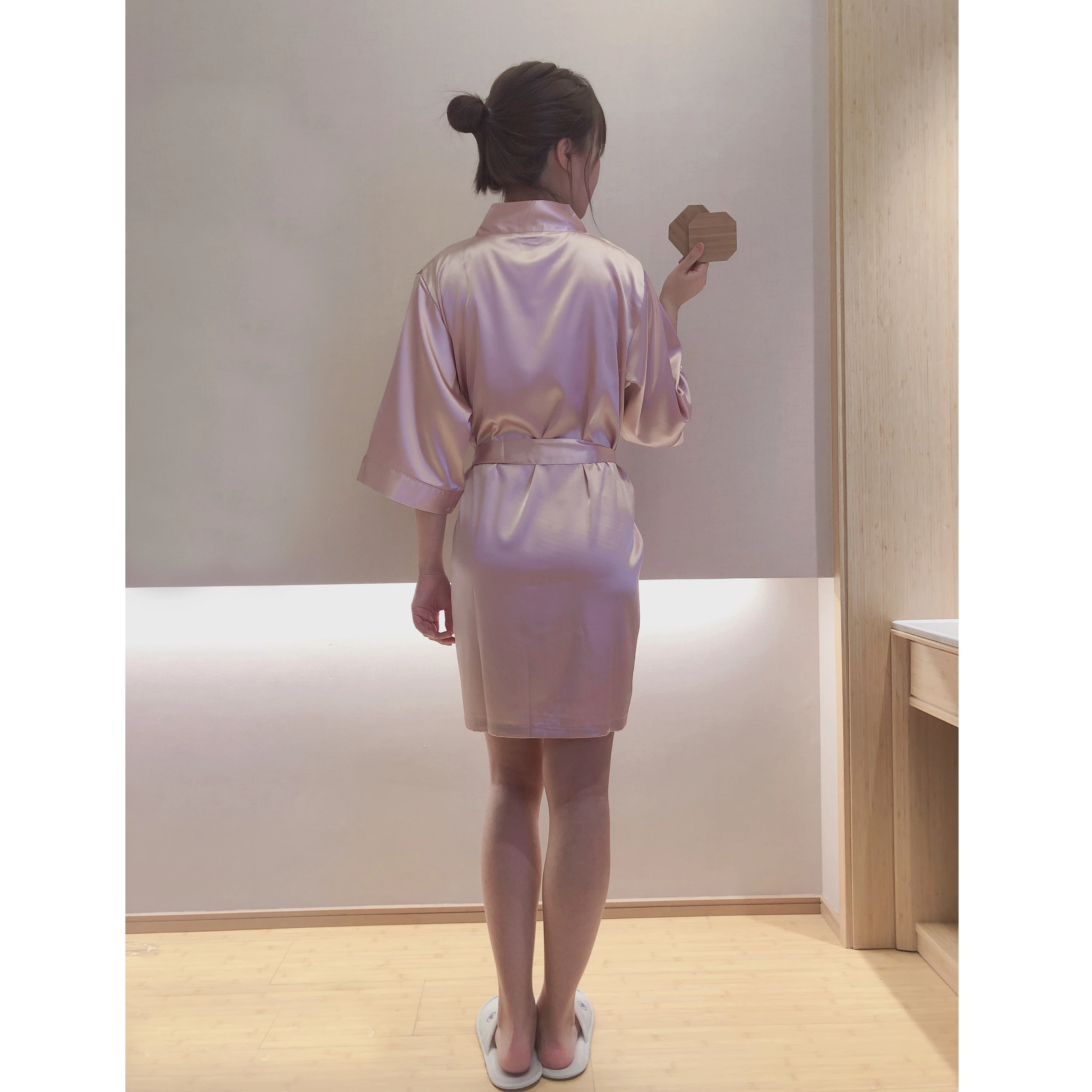 cheap silk like satin women kimono style wedding bath blank robe