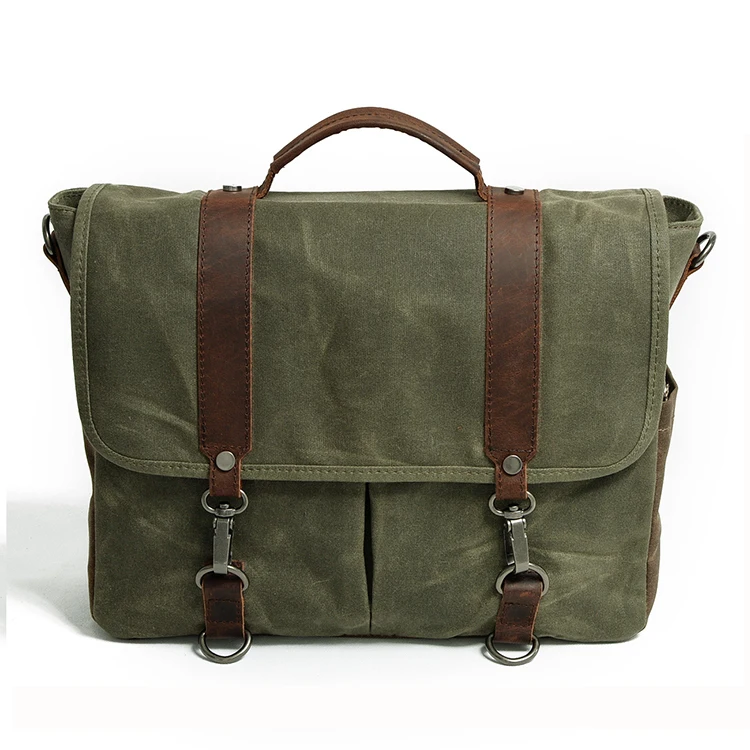 Hot Selling Vintage Genuine Leather Laptop Canvas Messenger Satchel Briefcase Bag