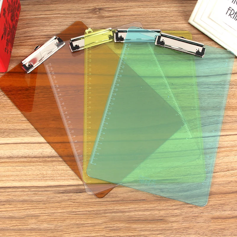 A4 Folder Writing Board PP Clip File Transparent Plastic Belt Scale Bulletin Pad Board Document Clip Office Supplies