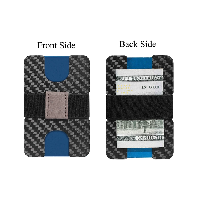 Durable fashion two carbon fiber plates wallet front pocket super thin carbon fiber sheet card holder connect by elastic band