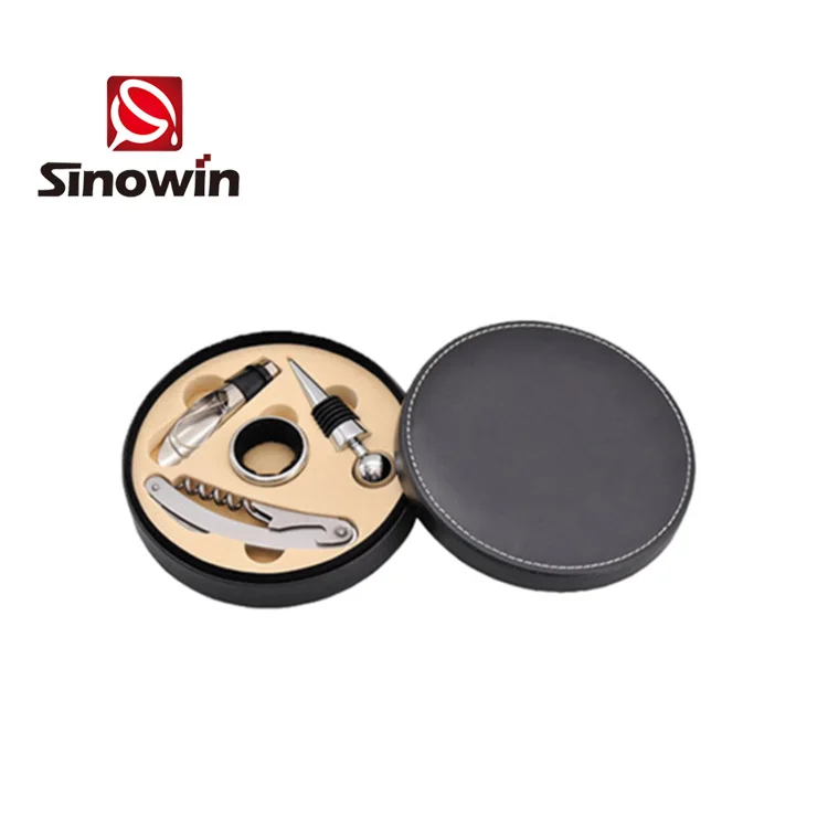 Лидер продаж на Amazon премиум круглая кожаная коробка набор для открывания вина подарок день рождения