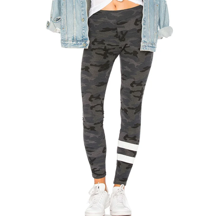 
YL oem custom fashion high quality women camo yoga pants leggings with stripe print for wholesale in alibaba 