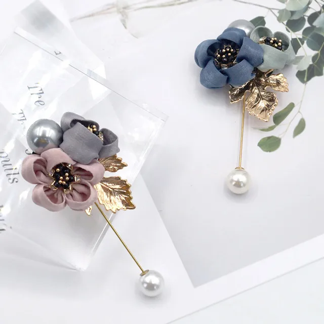 
wholesale ladies cloth pearl flower brooch pin jewelry brooches for dresses cardigan shirt shawl 
