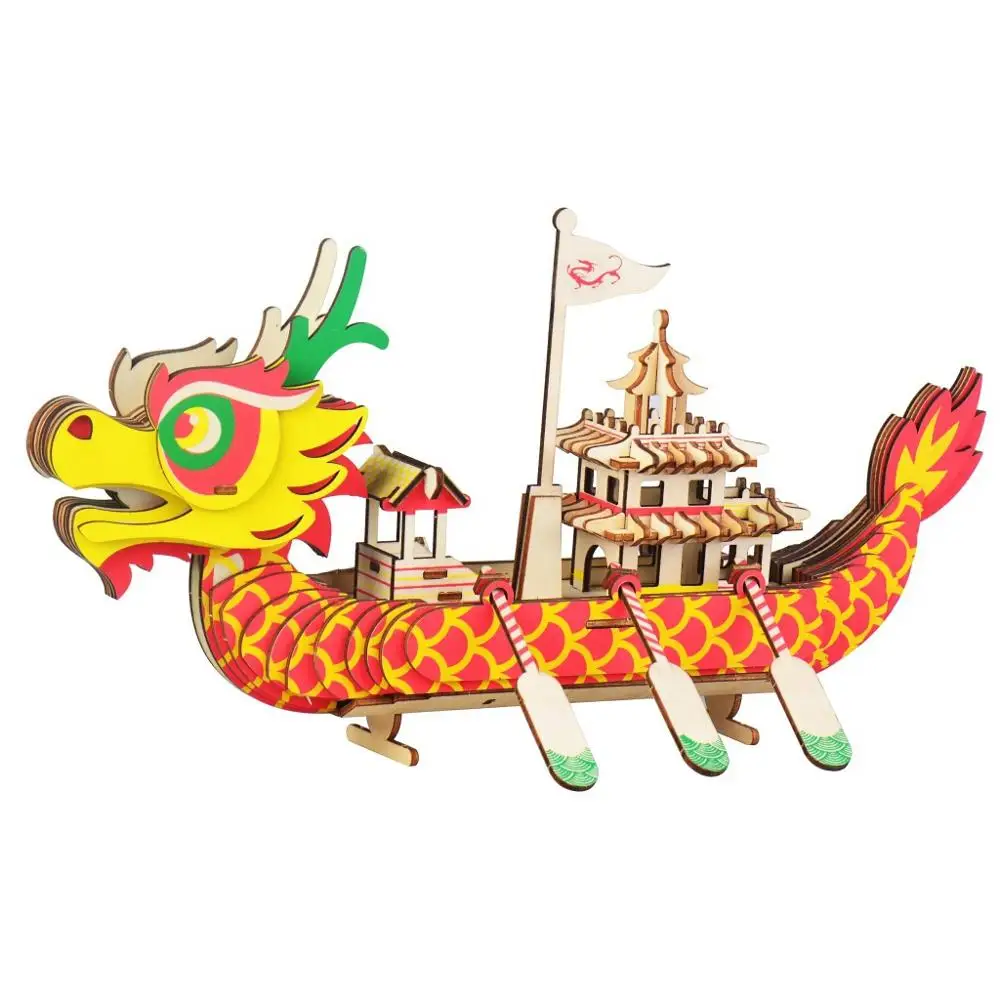 Wood Crafts DIY Assembly Kit Set best quality china dragon boat laser cut toy 3d wooden puzzle Royal Dragon Boat