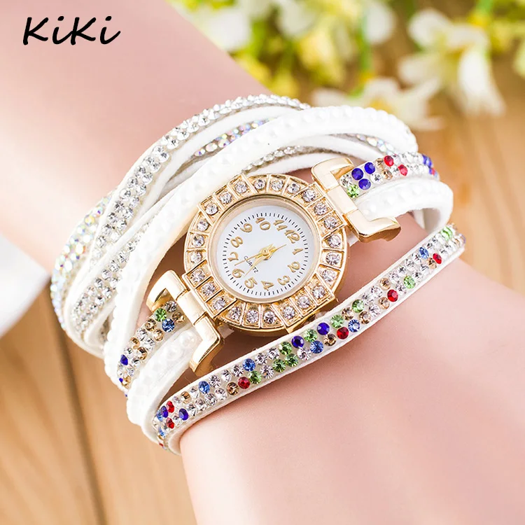 >>>2017 Vogue Vintage Design Women Watches Crystal Rivet Braided Wrap Bracelet Quartz Wrist Watch