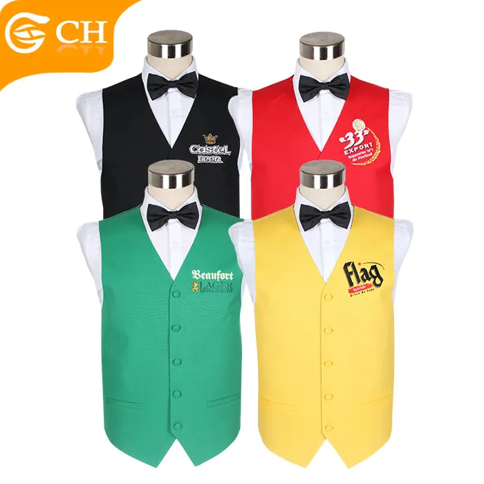 OEM ODM Mens Coloured Logo Waistcoats Volunteer Vest Cotton Custom Football Logo Design Vest Club Waiter Hotel Waistcoats