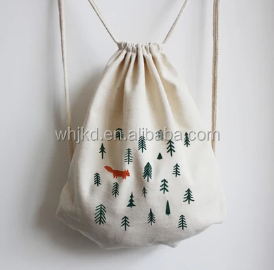 Burlap drawstring backpack bag travel black cotton canvas draw string sack bag for sports