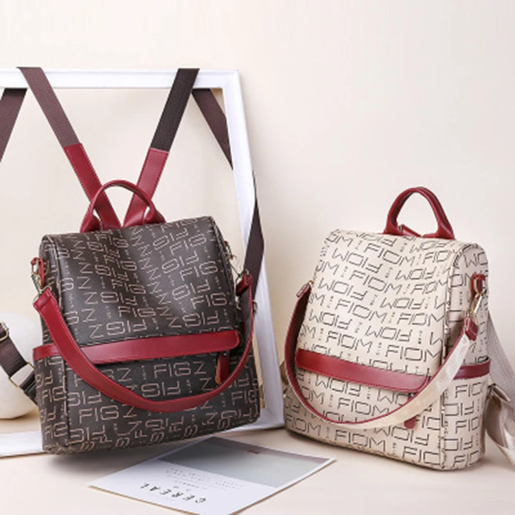 2019 newest pu leather school backpack for women with letter printing