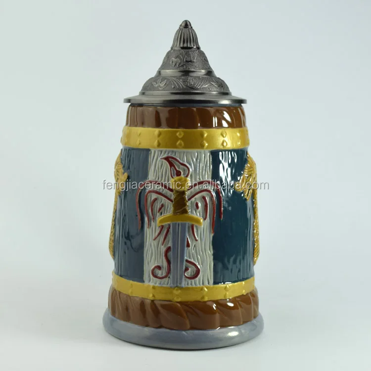 Beer Stein German Beer Stein Ceramic Beer Mug Handmade Cup Tankard Petwer Lid