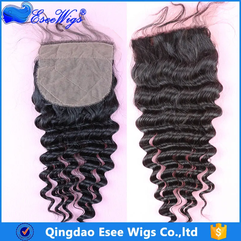 7A Gread 4x4 / 5x5 inch Silk Base Deep Wave Closure Virgin Brazilian Lace Closure Hair Piece 5x5inch Natural Color Density 130%