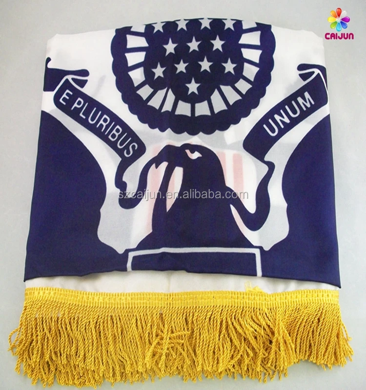 2022 hot sell heavy duty customized  logo printed pennant flag with gold fringe