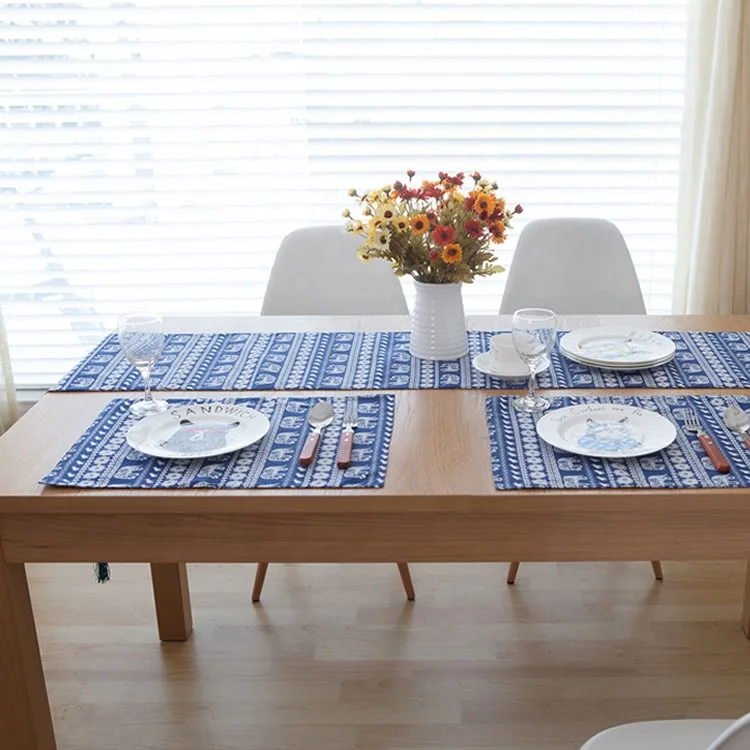 
Bohemian custom rectangle classic linen cotton fabric printed table mats 
