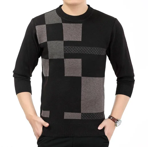New style middle aged fashion Square good quality classic Dad clothes business O-neck knitwear Exquisite cashmere Men sweater