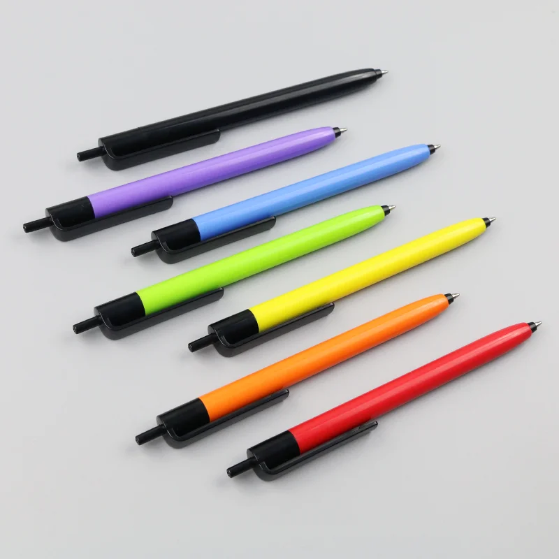 Promotional Press Click Action Logo Printed Solid Colorful Body Plastic Ball Ballpoint Pen For Business