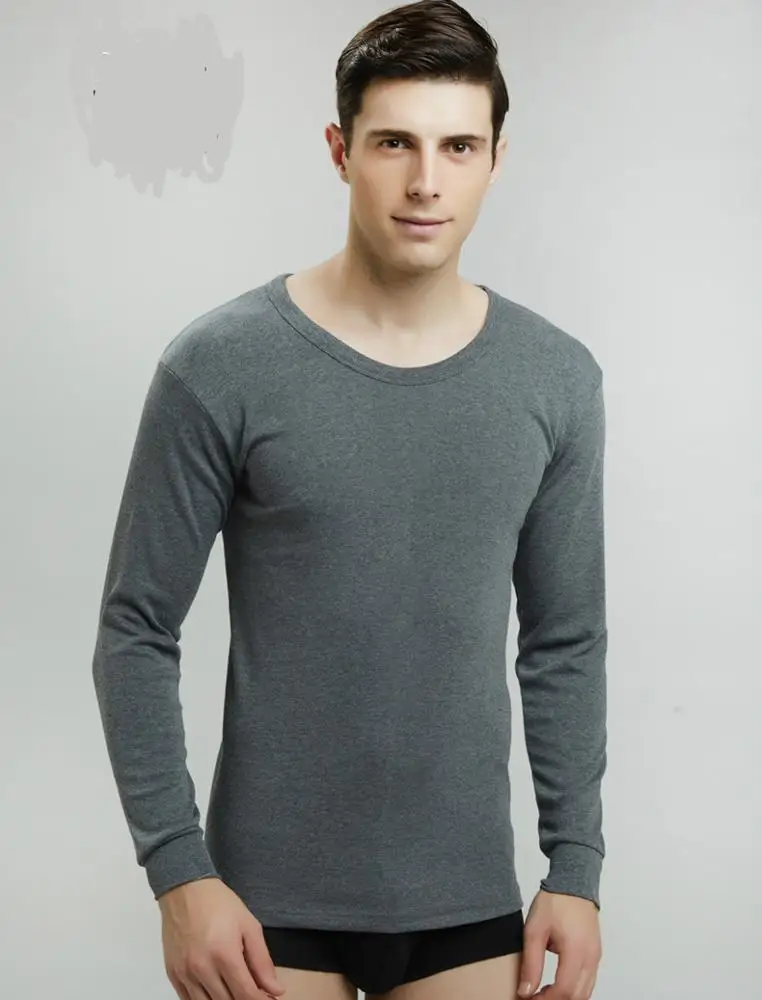 Мужской тяжелый хлопковый теплый топ с длинным рукавом и круглым вырезом