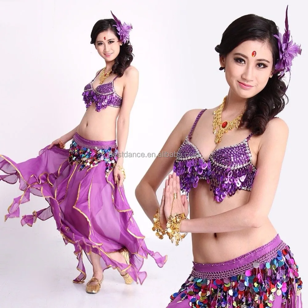 BestDance New Handmade Beaded Belly Dance Costume Outfit Set Bra Top Hip Scarf Skirt Wrap