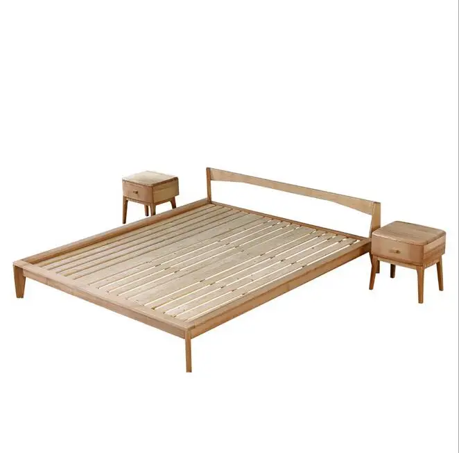 2019 Hot Sale Solid Wood Antique Nature Nordic Queen Size Hotel Bed