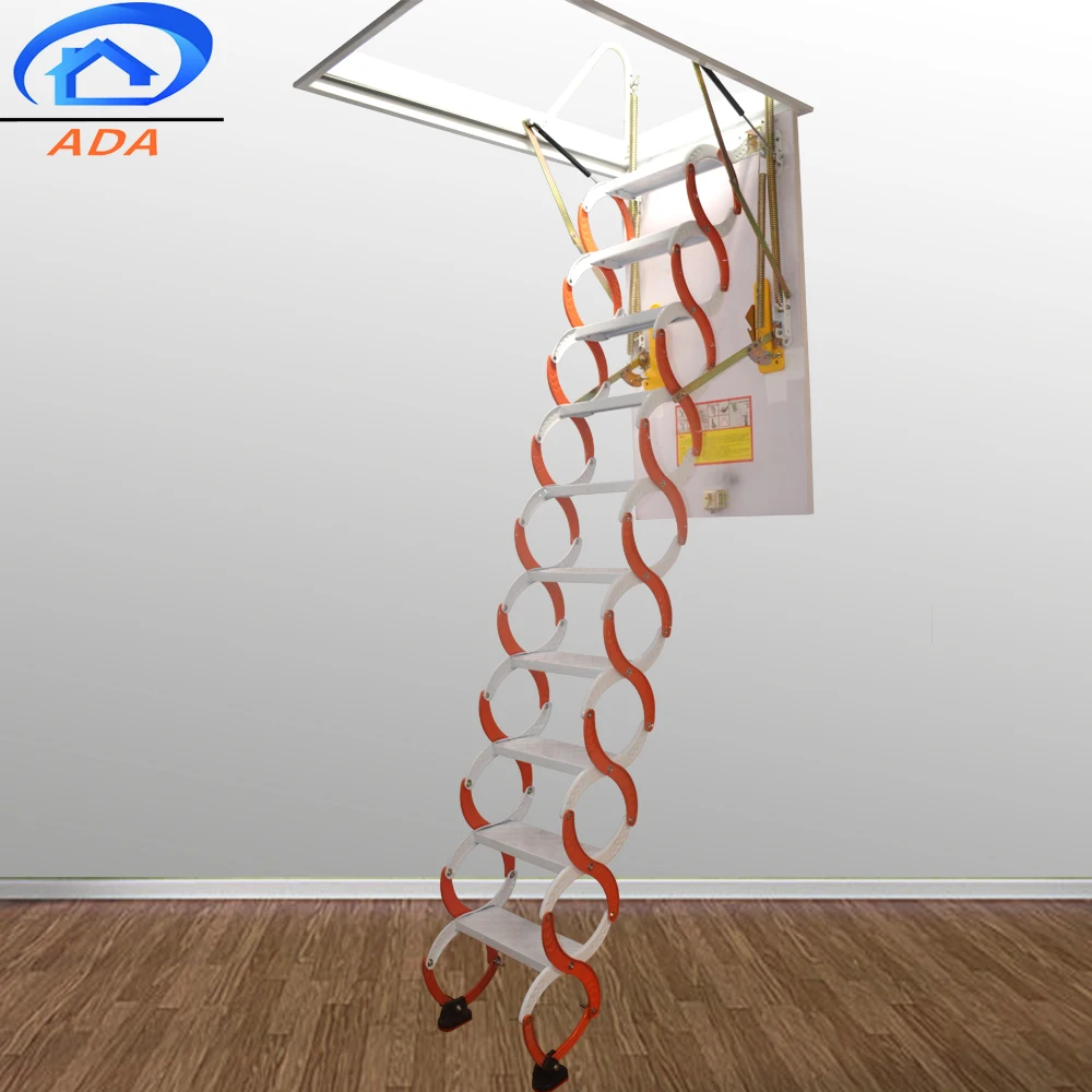 Carbon Steel Telescopic Retractable Ceiling Step Ladder For Villa