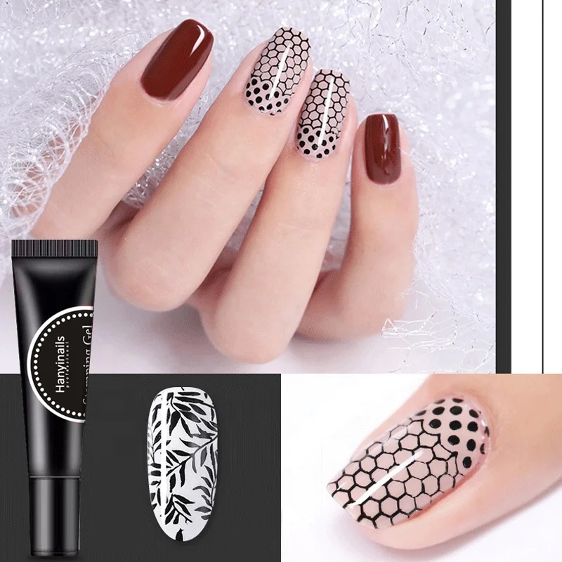 Hanyinails Latest nail art fashion professional gel polish 8ml tube 14color nail stamping gel