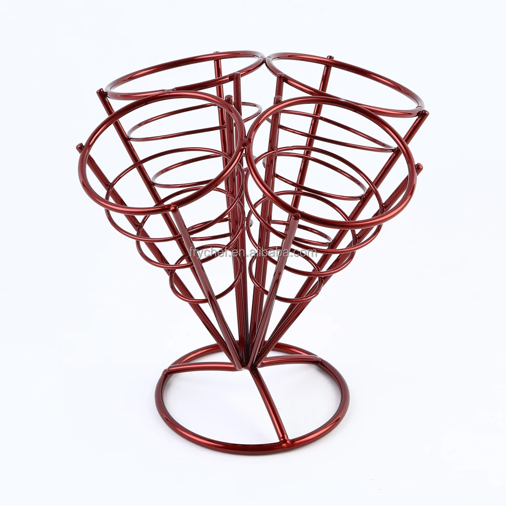 French Fries Serving Holder with 4 Cones,Metal Appetizer Chip Dessert Cone F0066