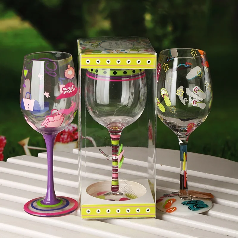 
Wholesale Hand Painted Gift Set Decorative Goblet Red Wine Glass Cup 