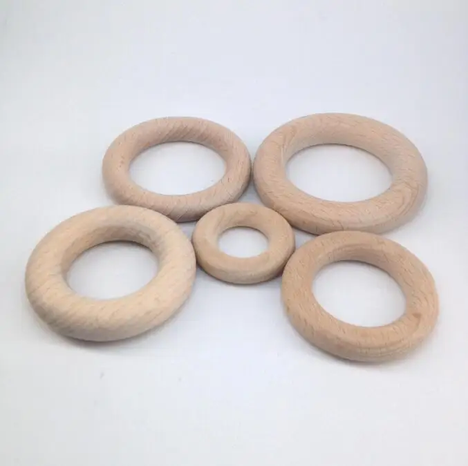 Premium beech Wooden Teething Ring Organic Teether rings different size Wood Teething Toy Wood Teething Ring