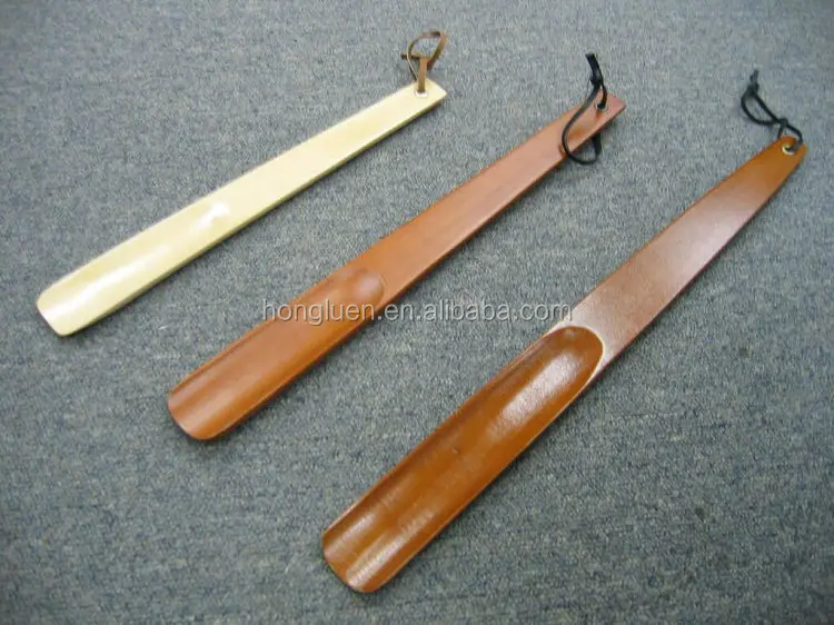 OEM Manufacture Promotional Hotel Custom Long Handled Bamboo Wooden Shoe Horn