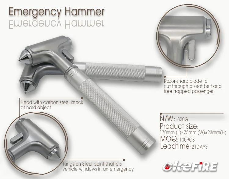 Okefire Auto Potent Window Breaking Safety Rescue Hammer for Escape