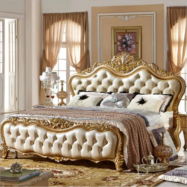 modern european solid wood bed Fashion Carved 1.8 m bed french bedroom furniture p10083