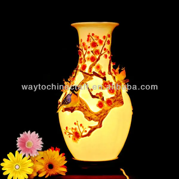 Китайские романтические антикварные керамические лампы с птицами расписанные