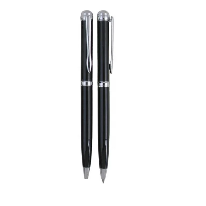 high quality black color silver parts slim twist metal pen promotional