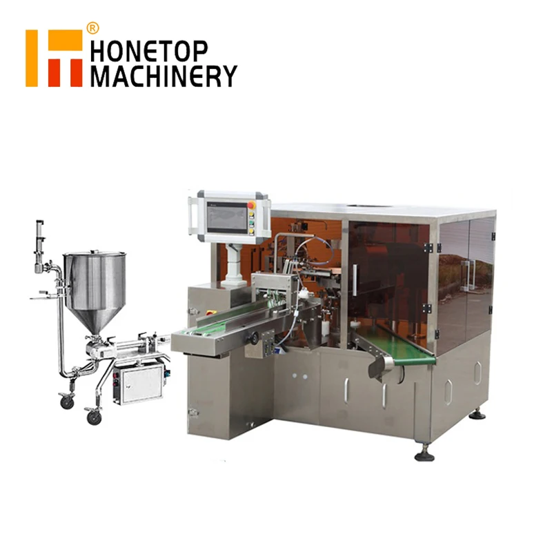 Automatic Stand up Doypack Liquid Oil Sauce Filling Rotary Pouch Packing Machine