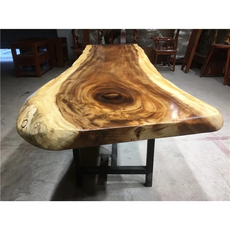 
Professional Design Walnut Wooden Table Top Metal Base Table 