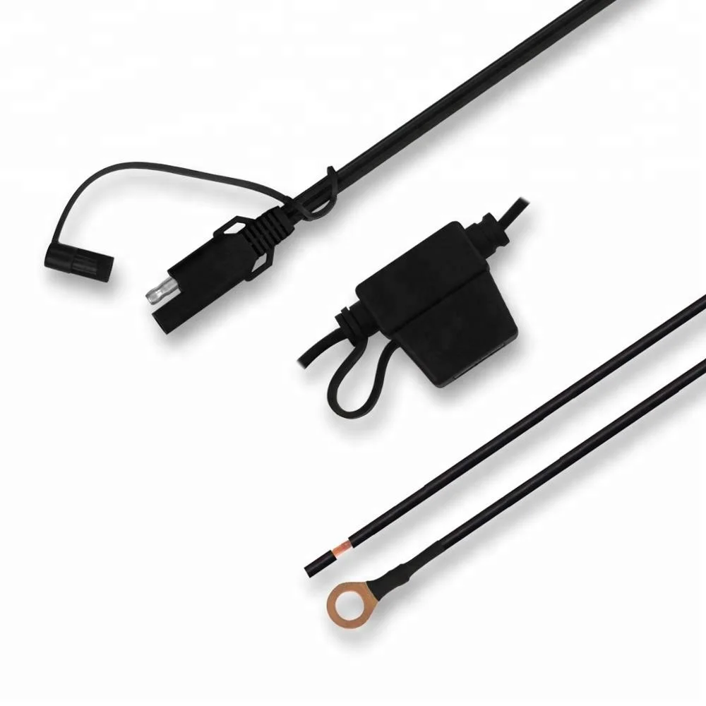 12V-24V Connection Cord 2 Pin SAE to Ring Terminal with fuse housing Battery Charging Cable for Automotive