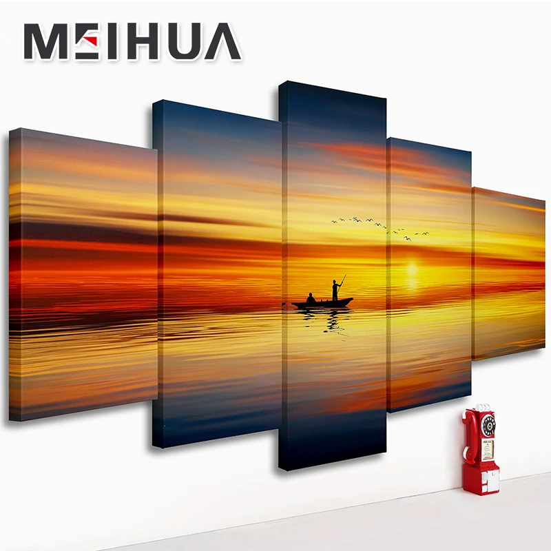 5 panels of landscape canvas wall art painting sale