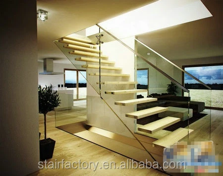 
Australia Indoor stairs Interior glass balustrade staircase Indoor glass balustrade and solid wood treads staircase L-426 