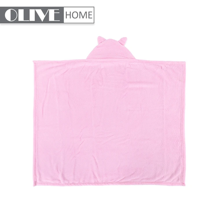 
China products polyester cute cat hood kids babies receiving blanket portable hooded baby blanket with cloak cat pattern 