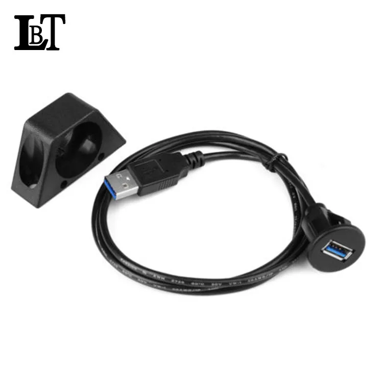 LBT USB 3.0 Flush Mount Cable w/Buckle- Dashboard Panel Dash Mount 1 Port USB Socket Plug Extension Wire Cord Waterproof Cable