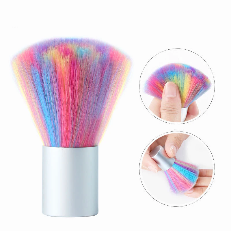 Mini Rainbow Colorful Brush Hair Steel Handle 4.5x6.2cm Nail Art Dust Brush For Makeup