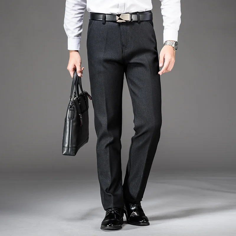 Trousers Male Winter Wear Plus Velvet Thickened Father Warm Trousers Loose High Waist Solid Color Elastic Waist Pants