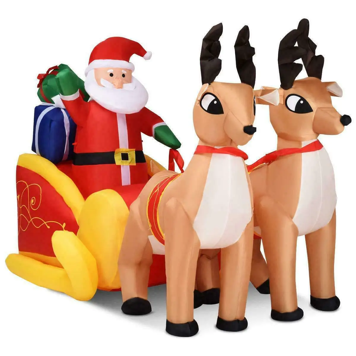 Long Christmas Inflatable Santa on Sleigh 2 Reindeer Yard Decoration Supplies