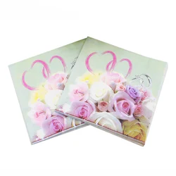 Food-grade Printed Wedding Ring Rose Paper Napkin Tissue Napkins Servilleta For Wedding Party Decoration 33*33cm Or Custom
