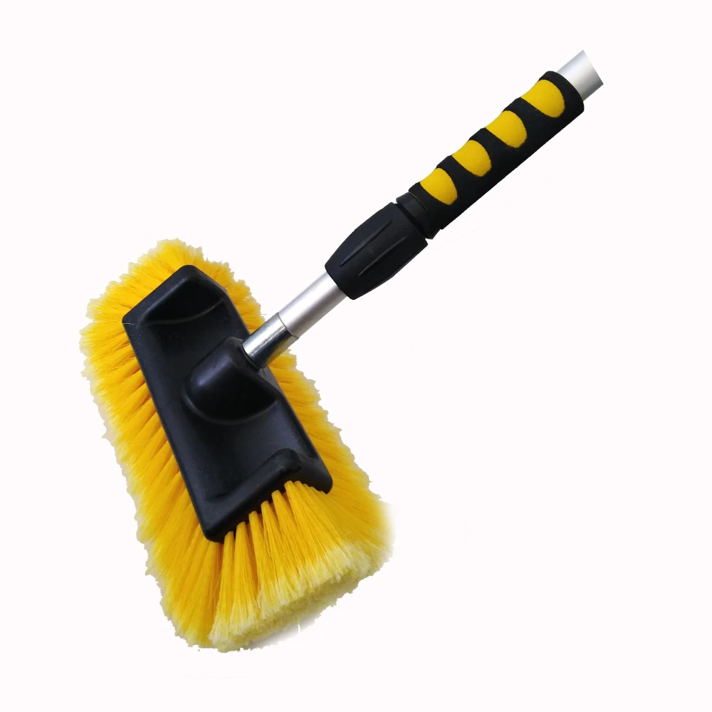 Extendable poles water flow-through car cleaning brush
