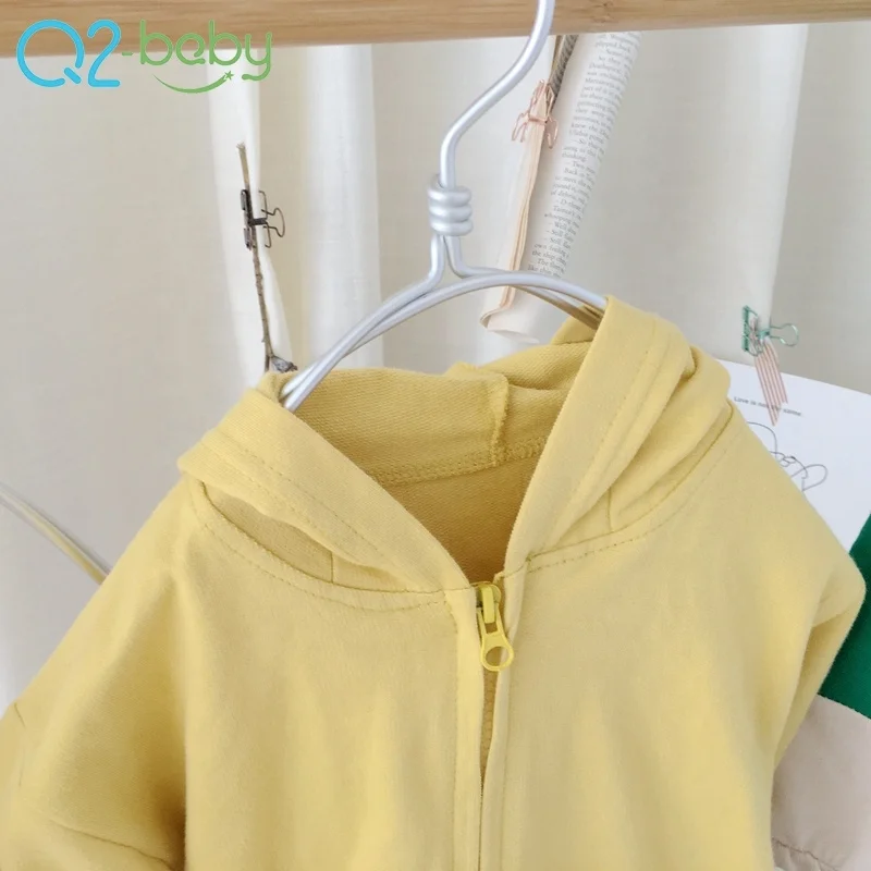 
Wholesale simple double color Spandex / cotton boys girls baby zip hoodie 1861 