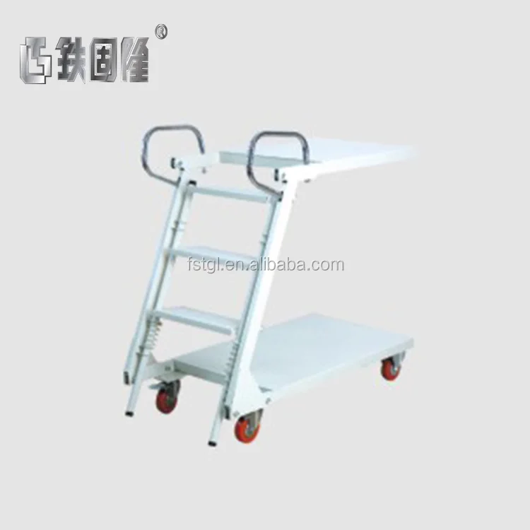 Foldable Climbing Ladder Trolley Cart Tools High Quality Warehouse Stainless Steel Easy Folding Platform Four-wheel TGL114-12